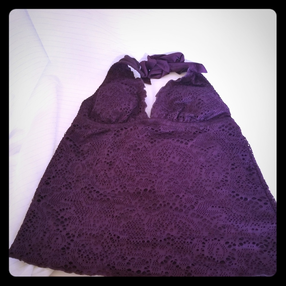 Mossimo WomenPlum Lace Overlay Halter Top